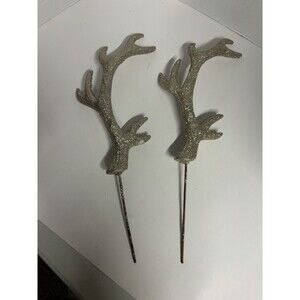 Pair of Gold Glitter Floral Pick Deer Antlers Christmas ornaments decor crafts